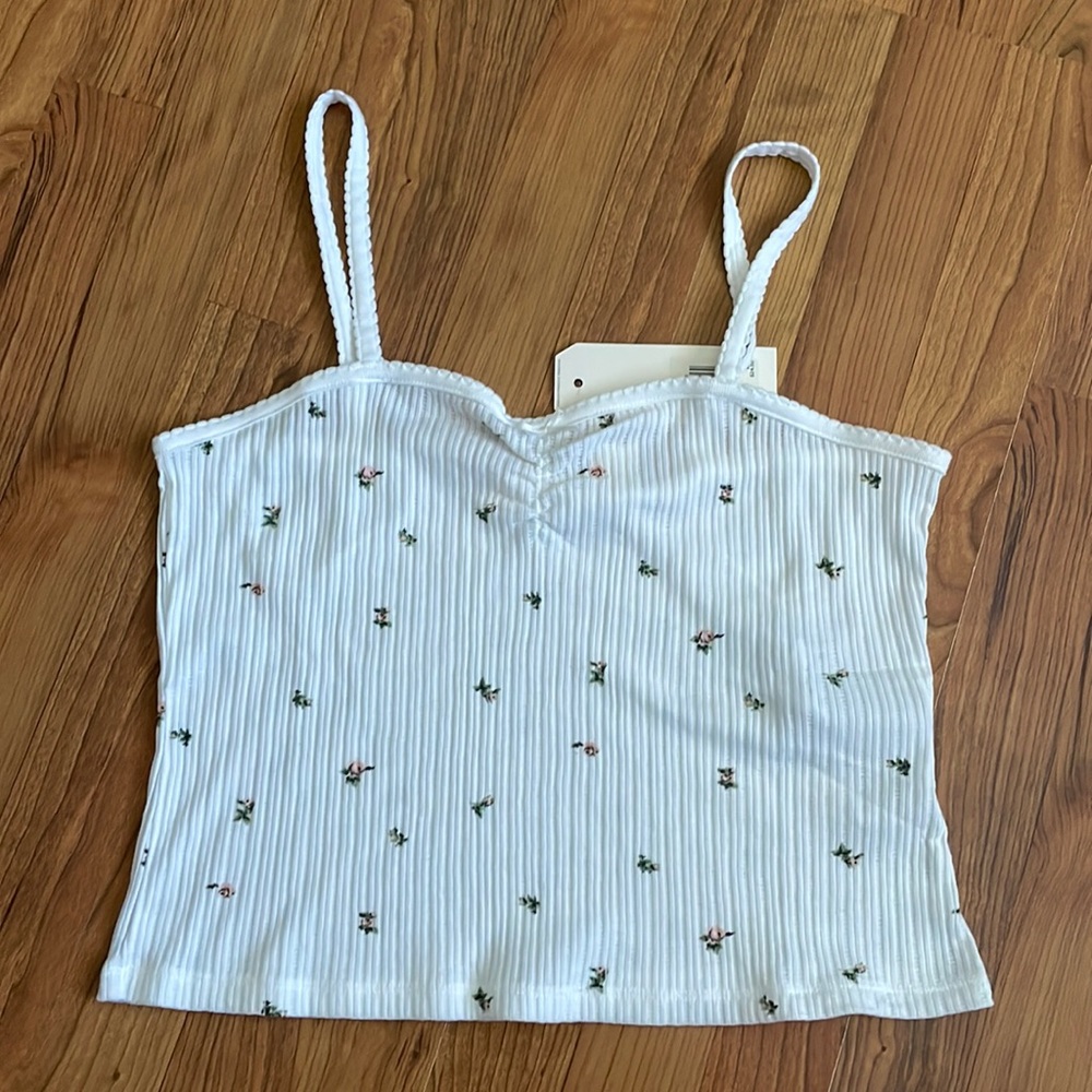 WOMEN'S LEVI'S STELLAR CROP TOP CAMI TANK TOP WHITE FLORAL
